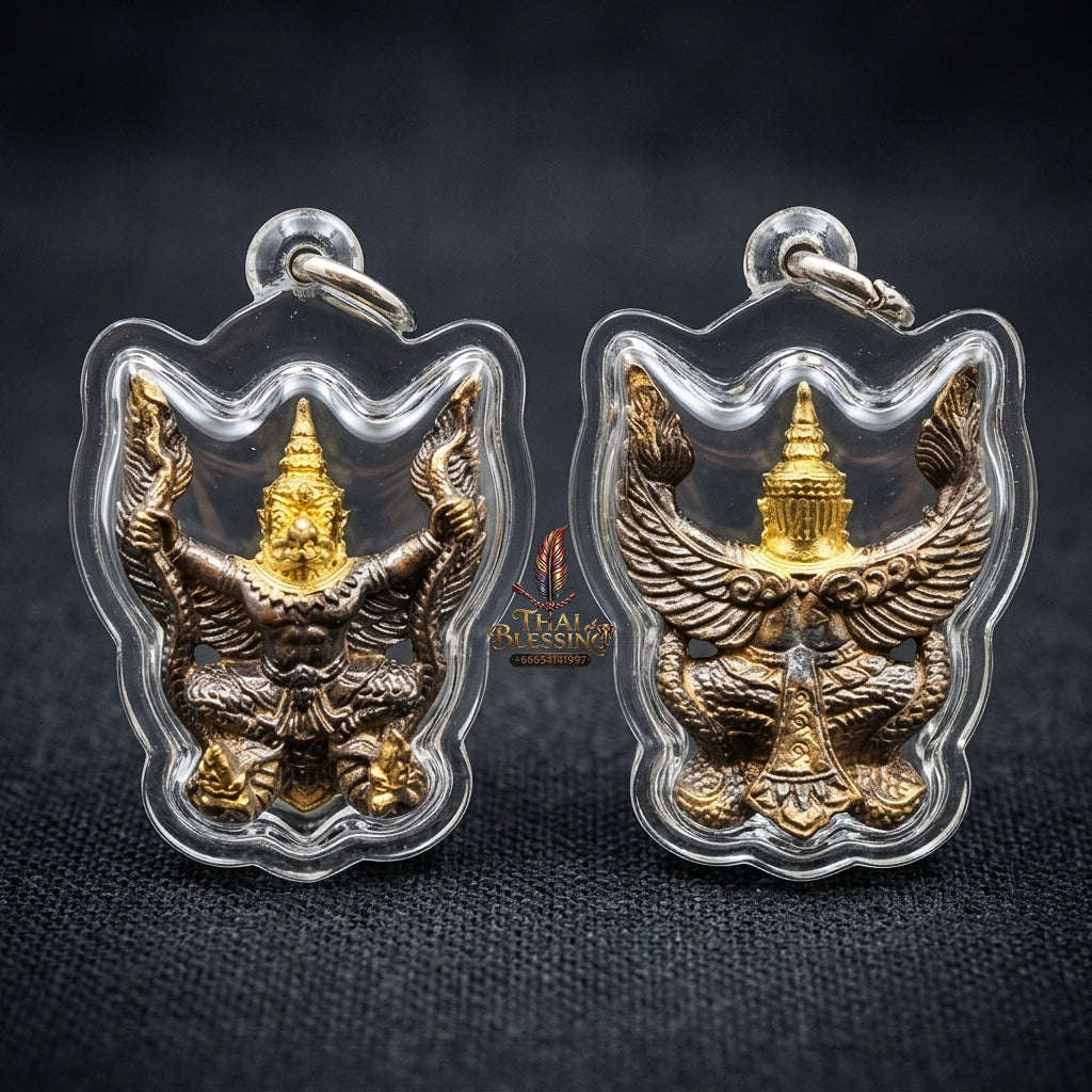 Authentic Thai Garuda Amulet "Phaya Krut Golden Head Fire-Surfaced Bronze Edition" - Majestic Two-Tone Sacred Bronze Pendant Thai Blessing Co By RURUECHA