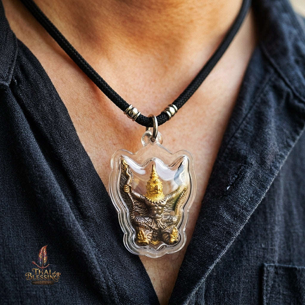 Authentic Thai Garuda Amulet "Phaya Krut Golden Head Fire-Surfaced Bronze Edition" - Majestic Two-Tone Sacred Bronze Pendant Thai Blessing Co By RURUECHA
