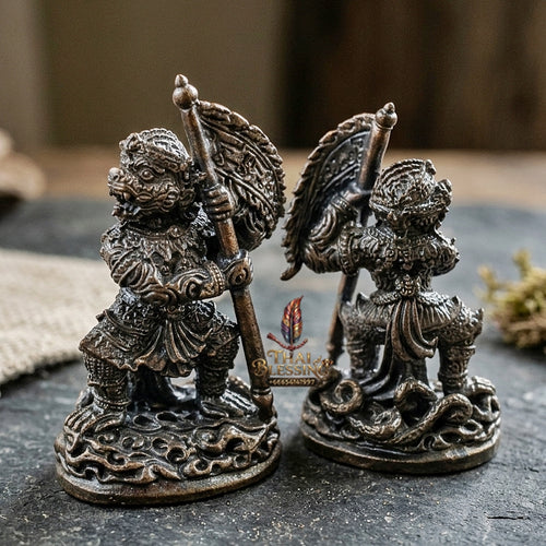 Authentic Thai Sacred Hanuman Cheern Thong Na Thap 1 (Vanguard Victory Flag Bearer Hanuman Statue) - Rainbow Mineral Nawa Loha Alloy Edition with Sacred Powder Base for Ultimate Protection, Victory Over Enemies, Obstacle Overcoming & Power Elevation