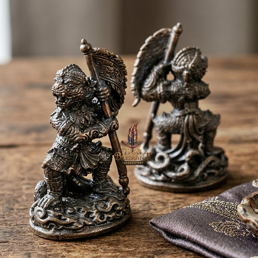 Authentic Thai Sacred Hanuman Cheern Thong Na Thap 1 (Vanguard Victory Flag Bearer Hanuman Statue) - Rainbow Mineral Nawa Loha Alloy Edition with Sacred Powder Base for Ultimate Protection, Victory Over Enemies, Obstacle Overcoming & Power Elevation