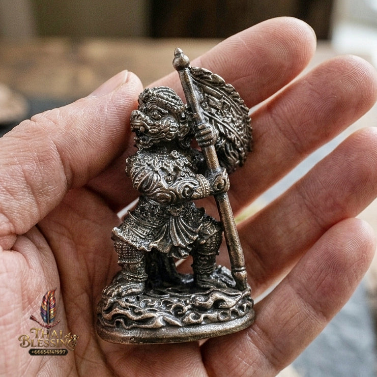 Authentic Thai Sacred Hanuman Cheern Thong Na Thap 1 (Vanguard Victory Flag Bearer Hanuman Statue) - Rainbow Mineral Nawa Loha Alloy Edition with Sacred Powder Base for Ultimate Protection, Victory Over Enemies, Obstacle Overcoming & Power Elevation