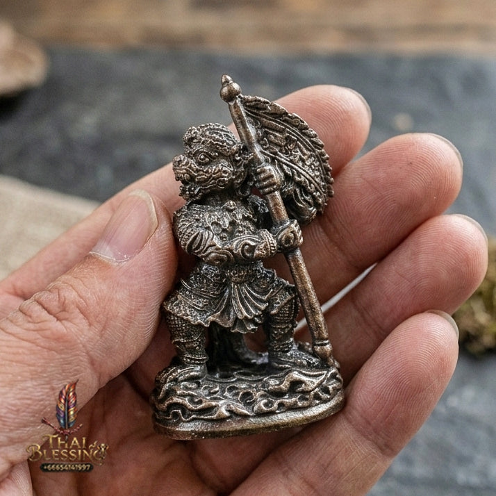 Authentic Thai Sacred Hanuman Cheern Thong Na Thap 1 (Vanguard Victory Flag Bearer Hanuman Statue) - Rainbow Mineral Nawa Loha Alloy Edition with Sacred Powder Base for Ultimate Protection, Victory Over Enemies, Obstacle Overcoming & Power Elevation