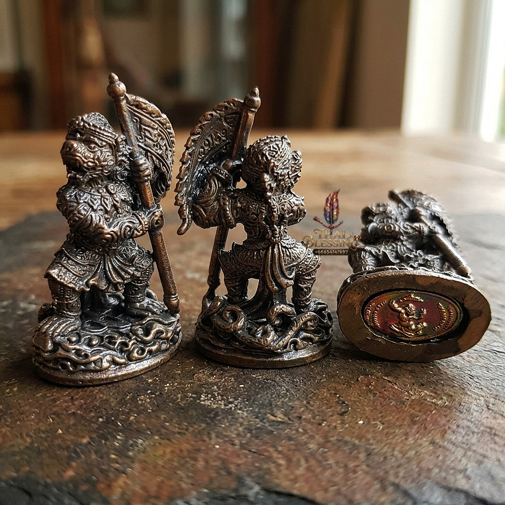 Authentic Thai Sacred Hanuman Cheern Thong Na Thap 1 (Vanguard Victory Flag Bearer Hanuman Statue) - Rainbow Mineral Nawa Loha Alloy Edition with Sacred Powder Base for Ultimate Protection, Victory Over Enemies, Obstacle Overcoming & Power Elevation