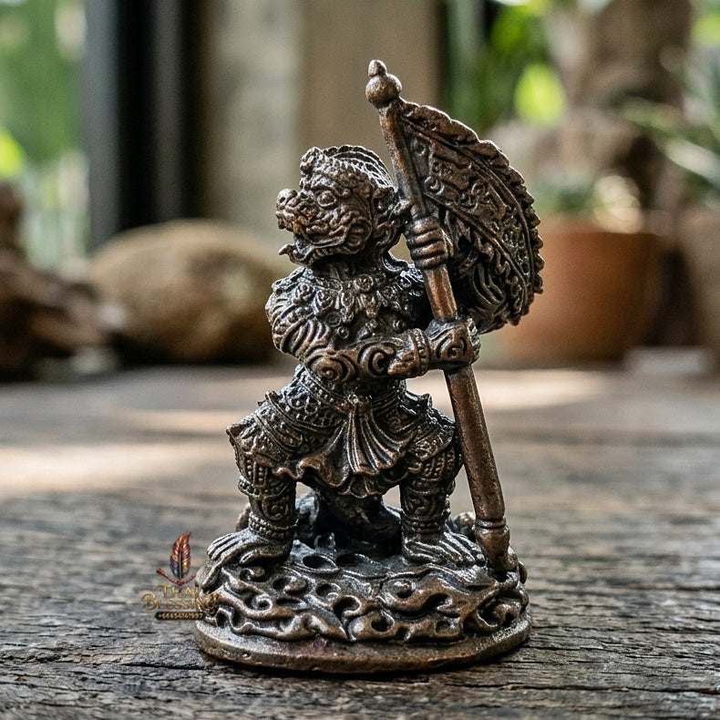 Authentic Thai Sacred Hanuman Cheern Thong Na Thap 1 (Vanguard Victory Flag Bearer Hanuman Statue) - Rainbow Mineral Nawa Loha Alloy Edition with Sacred Powder Base for Ultimate Protection, Victory Over Enemies, Obstacle Overcoming & Power Elevation