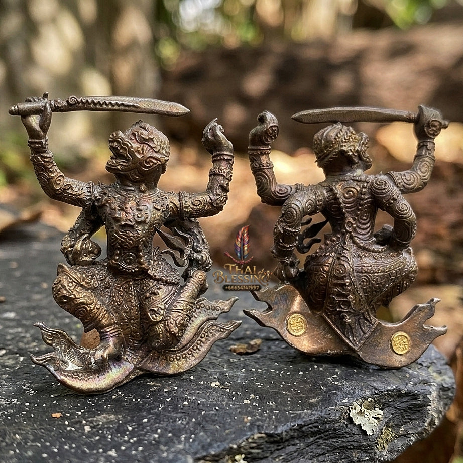 Authentic Thai Sacred Hanuman Hoen Fah Plaeng Rit (4-Armed Soaring Flying Hanuman Statue) - Khum Sap Kheow Kaeo Edition for Ultimate Invincibility, Victory Over Enemies, Obstacle Overcoming & Wealth Blessing