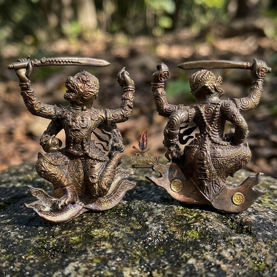 Authentic Thai Sacred Hanuman Hoen Fah Plaeng Rit (4-Armed Soaring Flying Hanuman Statue) - Khum Sap Kheow Kaeo Edition for Ultimate Invincibility, Victory Over Enemies, Obstacle Overcoming & Wealth Blessing