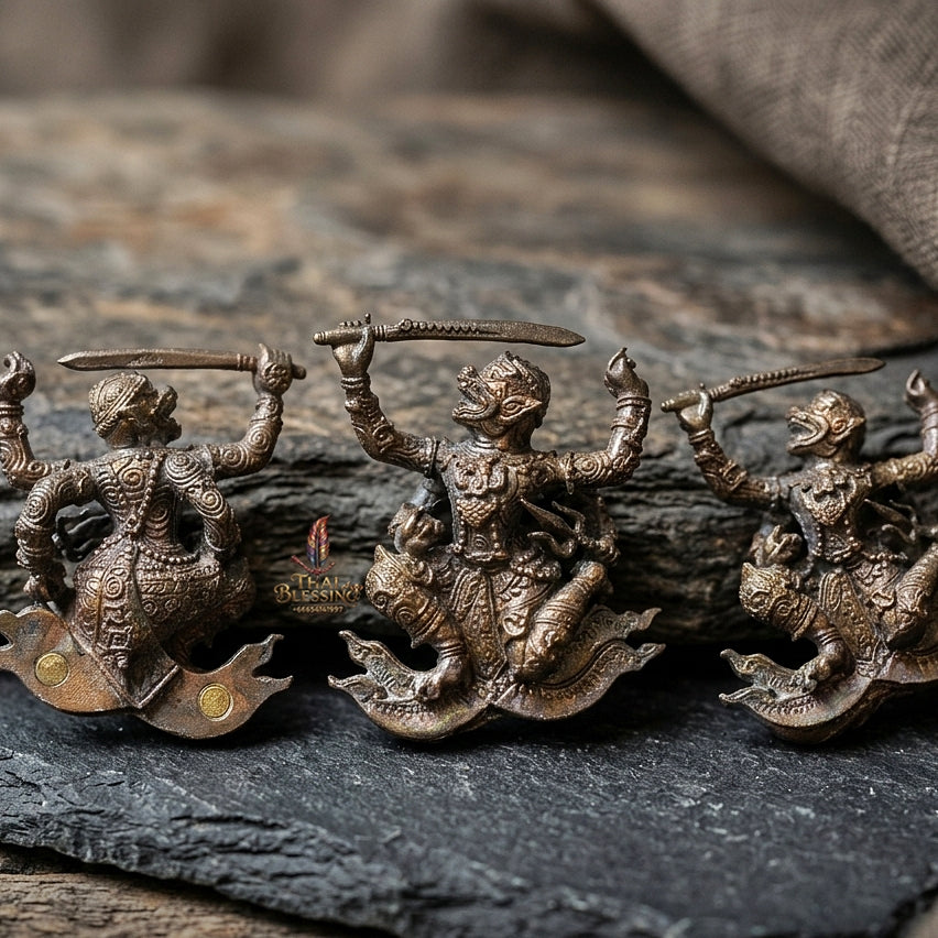 Authentic Thai Sacred Hanuman Hoen Fah Plaeng Rit (4-Armed Soaring Flying Hanuman Statue) - Khum Sap Kheow Kaeo Edition for Ultimate Invincibility, Victory Over Enemies, Obstacle Overcoming & Wealth Blessing