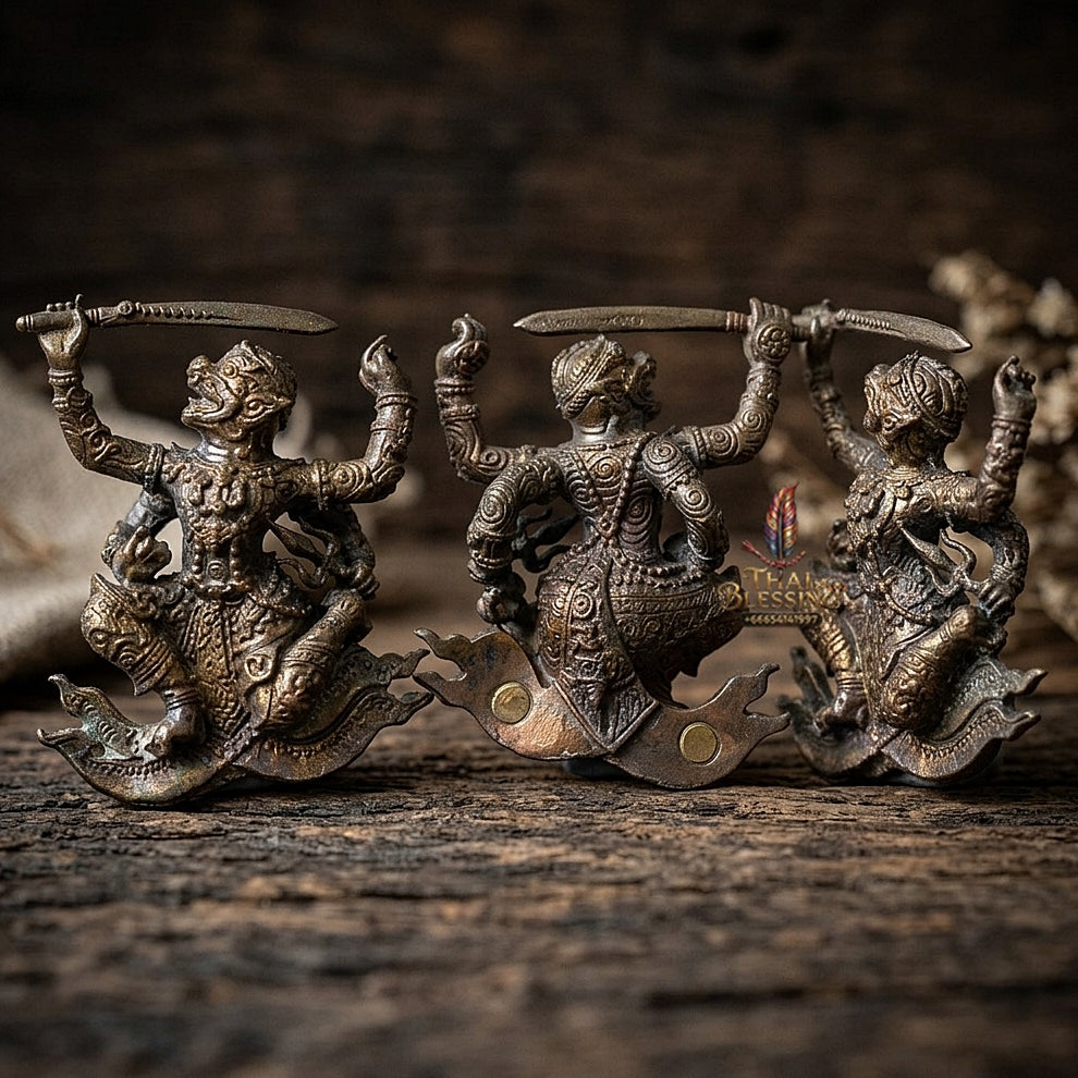 Authentic Thai Sacred Hanuman Hoen Fah Plaeng Rit (4-Armed Soaring Flying Hanuman Statue) - Khum Sap Kheow Kaeo Edition for Ultimate Invincibility, Victory Over Enemies, Obstacle Overcoming & Wealth Blessing