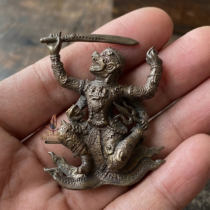 Authentic Thai Sacred Hanuman Hoen Fah Plaeng Rit (4-Armed Soaring Flying Hanuman Statue) - Khum Sap Kheow Kaeo Edition for Ultimate Invincibility, Victory Over Enemies, Obstacle Overcoming & Wealth Blessing