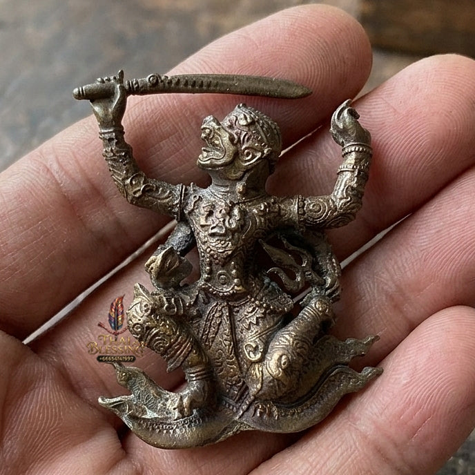 Authentic Thai Sacred Hanuman Hoen Fah Plaeng Rit (4-Armed Soaring Flying Hanuman Statue) - Khum Sap Kheow Kaeo Edition for Ultimate Invincibility, Victory Over Enemies, Obstacle Overcoming & Wealth Blessing