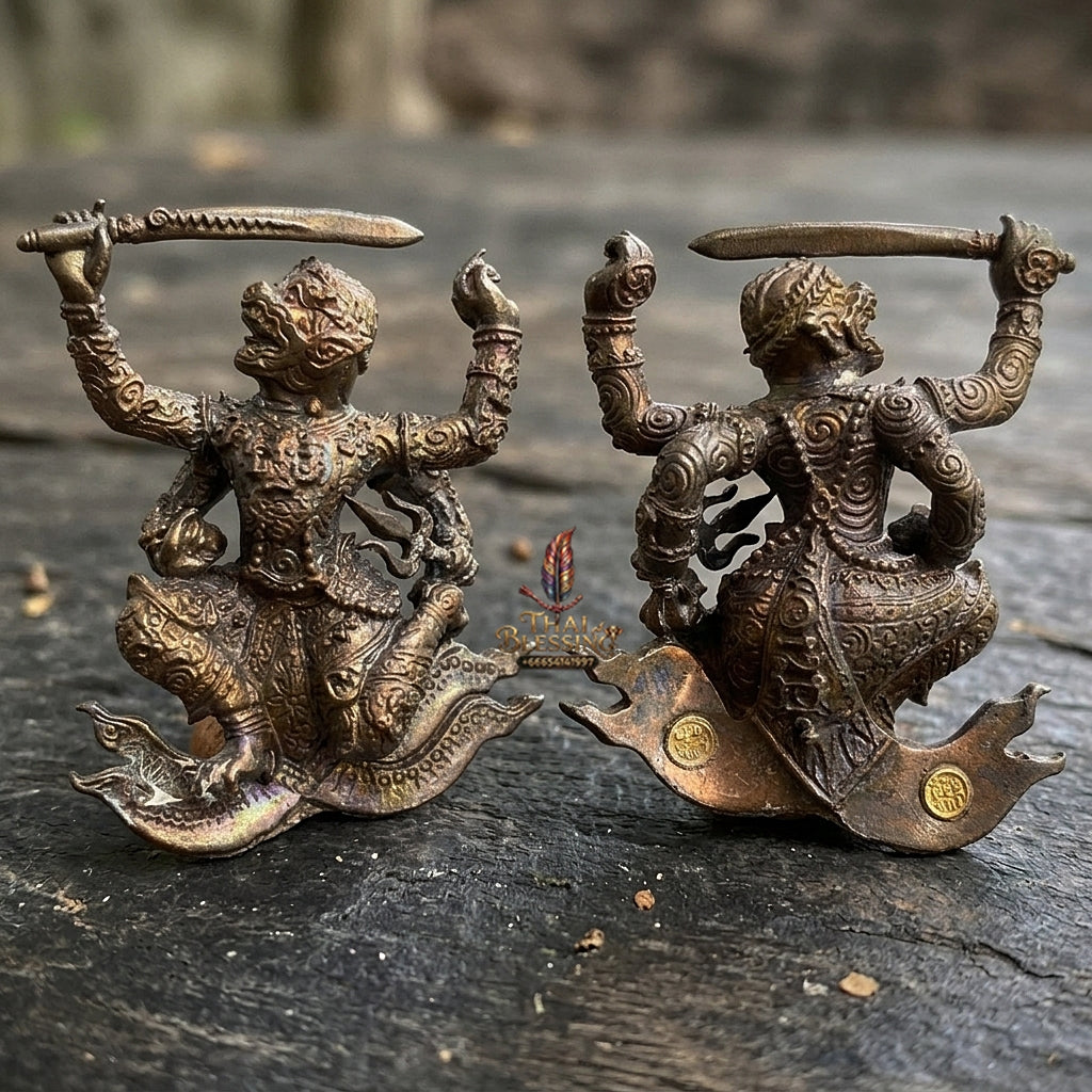 Authentic Thai Sacred Hanuman Hoen Fah Plaeng Rit (4-Armed Soaring Flying Hanuman Statue) - Khum Sap Kheow Kaeo Edition for Ultimate Invincibility, Victory Over Enemies, Obstacle Overcoming & Wealth Blessing