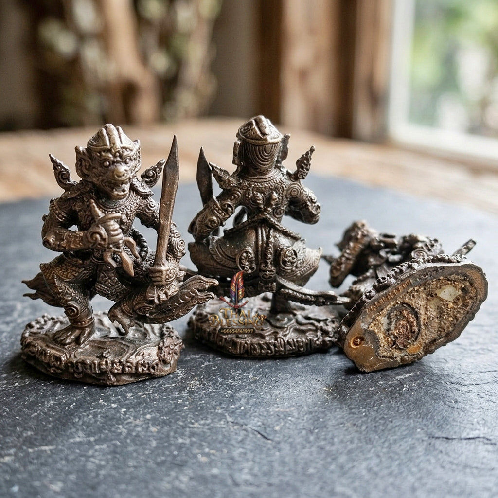 Authentic Thai Sacred Hanuman Sayap Longka (Conqueror of Longka Hanuman Statue) - Ancient Cast Nawa Loha Alloy Edition Base Filled with Sacred Hanuman Crystal Powder for Ultimate Victory, Protection & Power