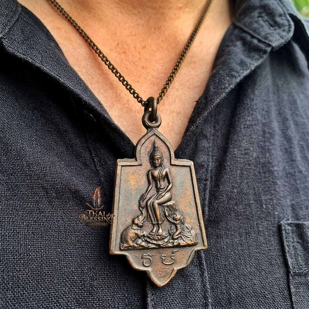 Authentic Thai Historic Coin "Luang Pho To Wat Pa Lelai BE 2515" - Blackened Copper Sacred Buddha Medallion Thai Blessing Co By RURUECHA