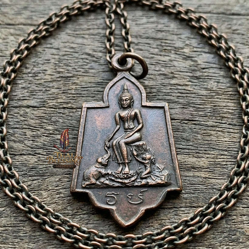 Authentic Thai Historic Coin "Luang Pho To Wat Pa Lelai BE 2515" - Blackened Copper Sacred Buddha Medallion Thai Blessing Co By RURUECHA
