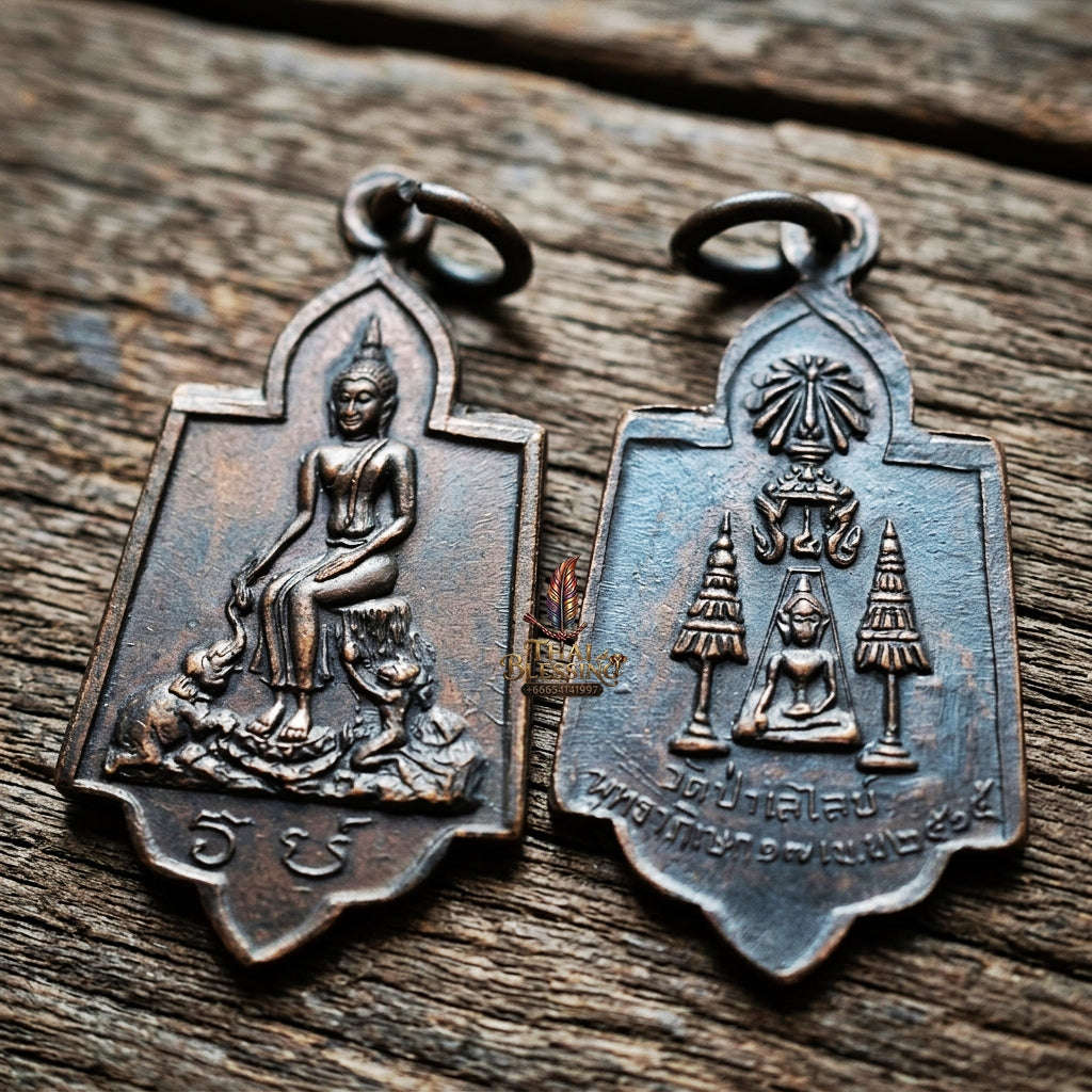 Authentic Thai Historic Coin "Luang Pho To Wat Pa Lelai BE 2515" - Blackened Copper Sacred Buddha Medallion Thai Blessing Co By RURUECHA