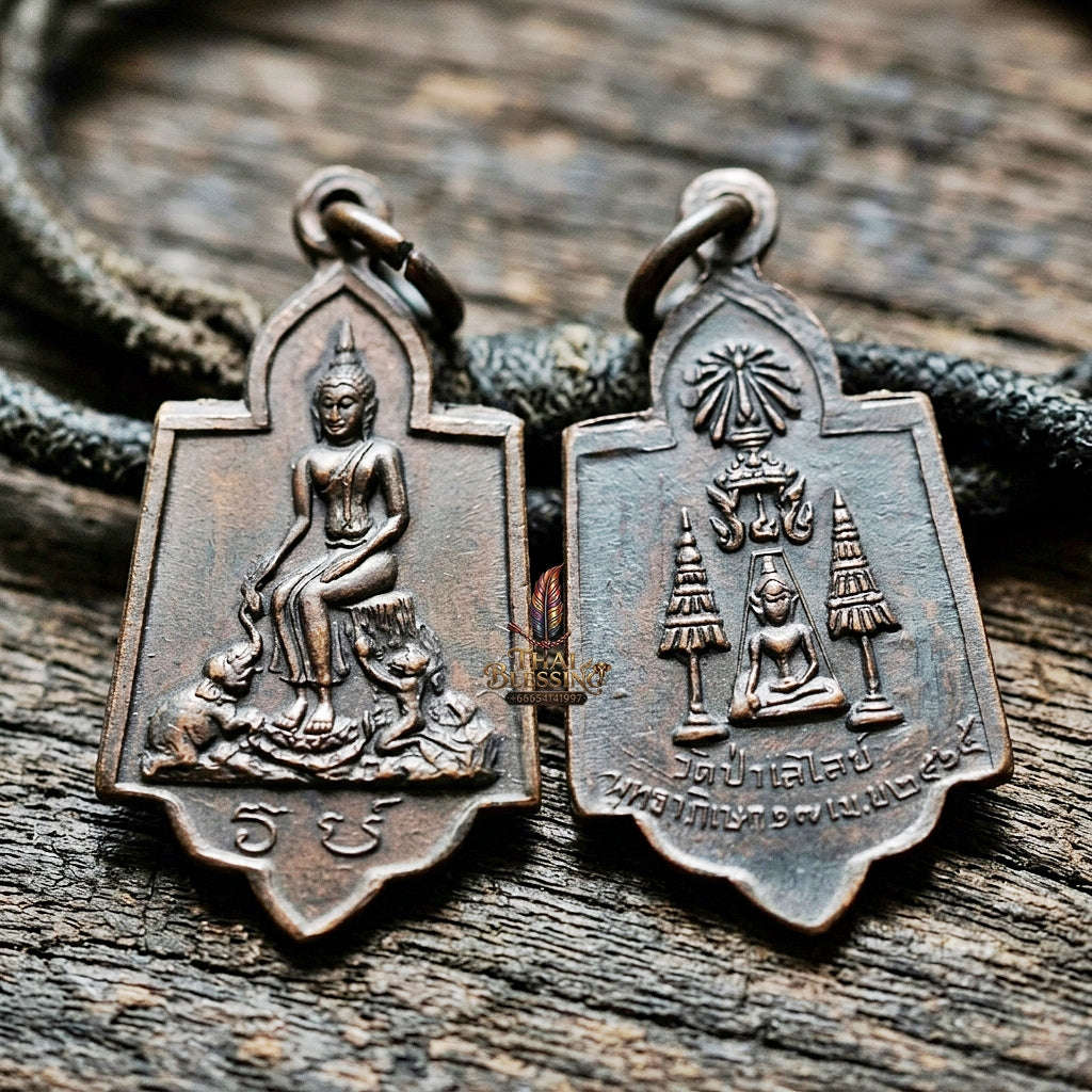 Authentic Thai Historic Coin "Luang Pho To Wat Pa Lelai BE 2515" - Blackened Copper Sacred Buddha Medallion Thai Blessing Co By RURUECHA