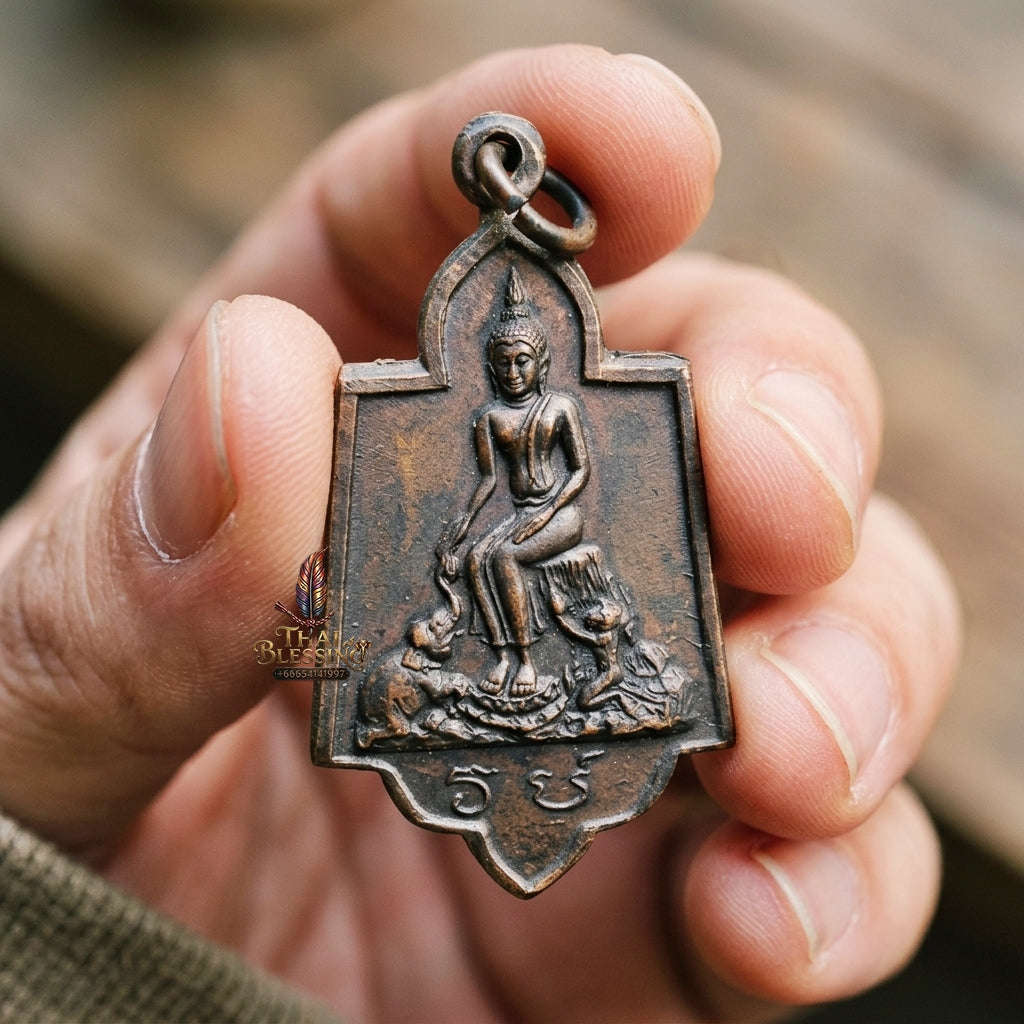 Authentic Thai Historic Coin "Luang Pho To Wat Pa Lelai BE 2515" - Blackened Copper Sacred Buddha Medallion Thai Blessing Co By RURUECHA