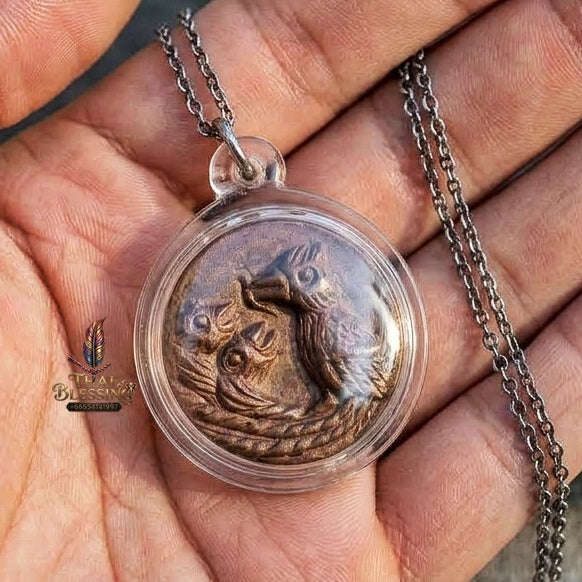 Authentic Thai Khao Aor Amulet "Phaya Salika Pon Yua BE 2563" - Sacred Golden Chanuan Cast Feeding Bird Talisman