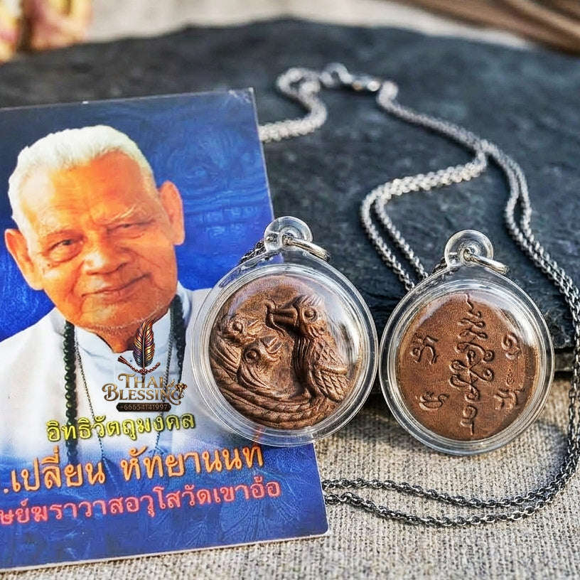 Authentic Thai Khao Aor Amulet "Phaya Salika Pon Yua BE 2563" - Sacred Golden Chanuan Cast Feeding Bird Talisman