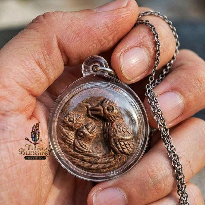 Authentic Thai Khao Aor Amulet "Phaya Salika Pon Yua BE 2563" - Sacred Golden Chanuan Cast Feeding Bird Talisman