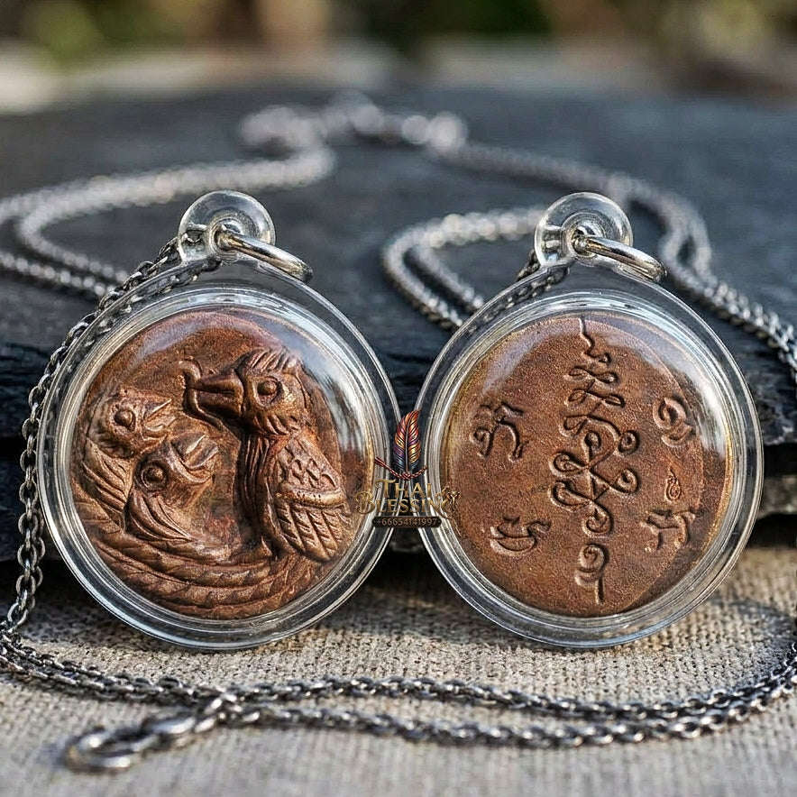 Authentic Thai Khao Aor Amulet "Phaya Salika Pon Yua BE 2563" - Sacred Golden Chanuan Cast Feeding Bird Talisman