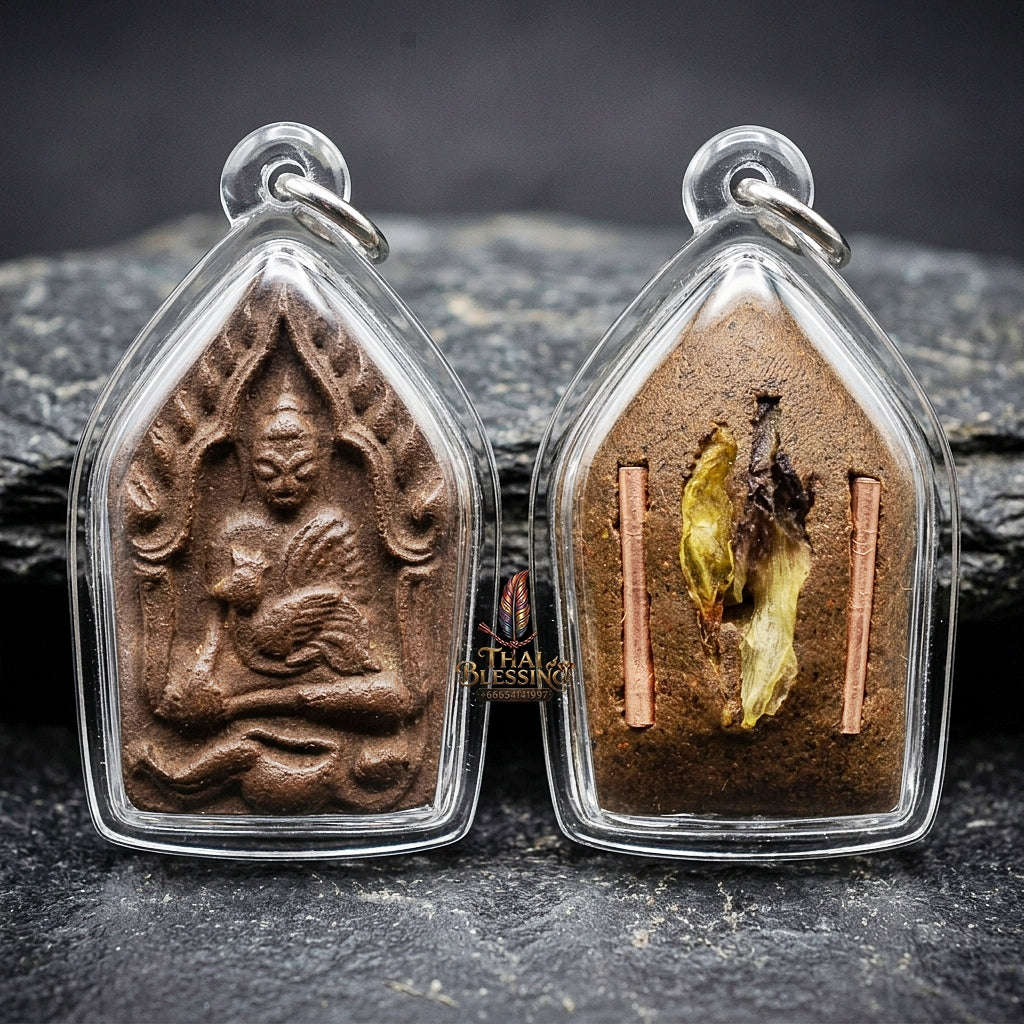 Authentic Thai Khun Phaen Amulet "Yod Maha Saneh Tua Pho Committee Edition BE 2569" - Special Charm Powder Pendant with Dual Copper Takrut & Wan Dok Thong Thai Blessing Co By RURUECHA