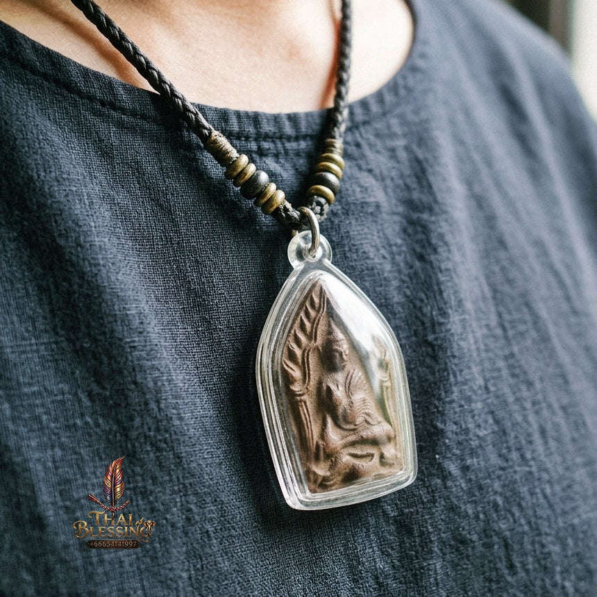 Authentic Thai Khun Phaen Amulet "Yod Maha Saneh Tua Pho Committee Edition BE 2569" - Special Charm Powder Pendant with Dual Copper Takrut & Wan Dok Thong Thai Blessing Co By RURUECHA