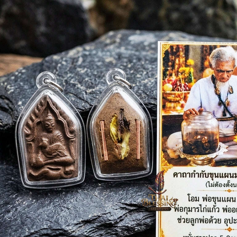 Authentic Thai Khun Phaen Amulet "Yod Maha Saneh Tua Pho Committee Edition BE 2569" - Special Charm Powder Pendant with Dual Copper Takrut & Wan Dok Thong Thai Blessing Co By RURUECHA