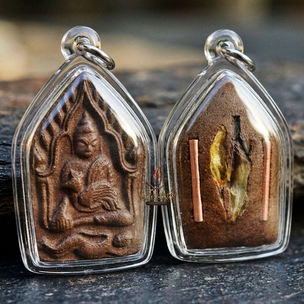 Authentic Thai Khun Phaen Amulet "Yod Maha Saneh Tua Pho Committee Edition BE 2569" - Special Charm Powder Pendant with Dual Copper Takrut & Wan Dok Thong Thai Blessing Co By RURUECHA