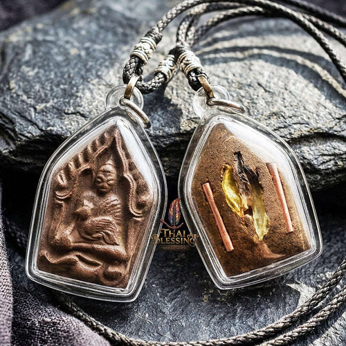 Authentic Thai Khun Phaen Amulet "Yod Maha Saneh Tua Pho Committee Edition BE 2569" - Special Charm Powder Pendant with Dual Copper Takrut & Wan Dok Thong Thai Blessing Co By RURUECHA