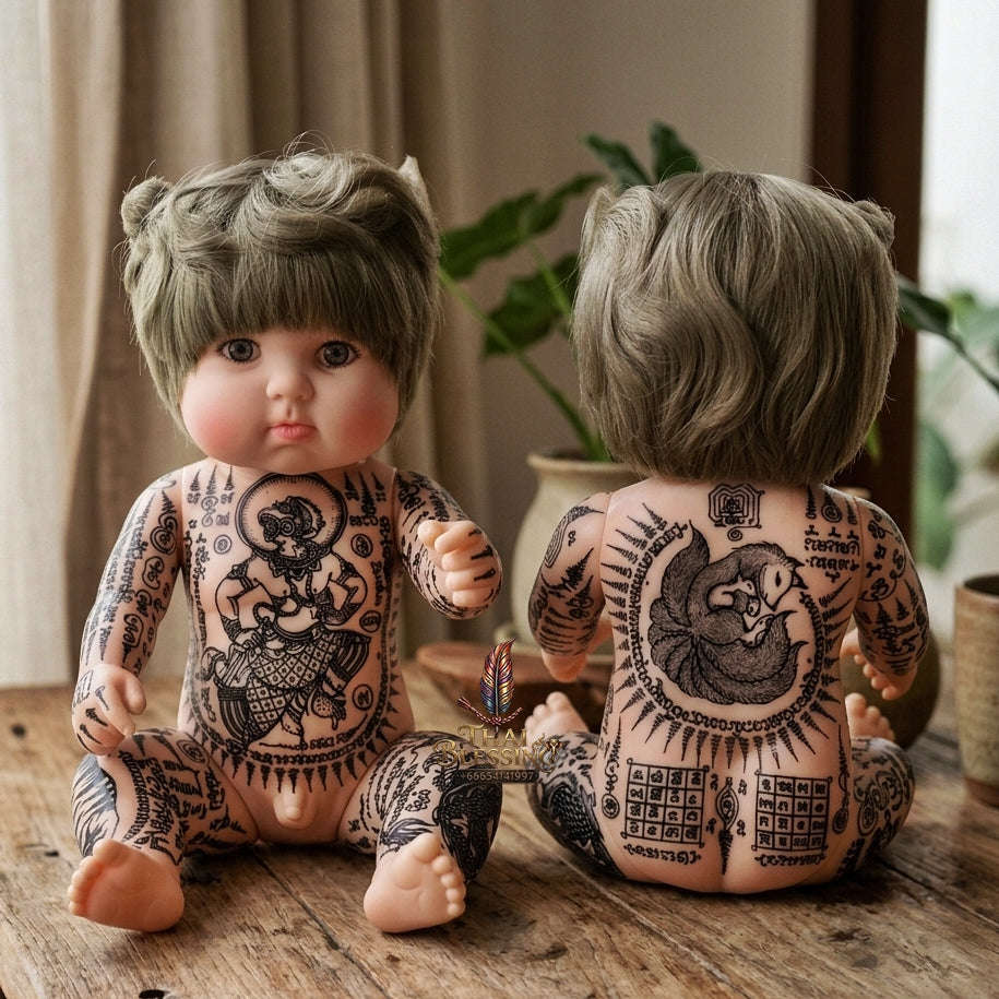 Authentic Thai Kuman Thong / Look Thep Doll - Hand-Inscribed Full-Body Sacred Yantra Inscriptions Edition for Extreme Business Wealth, Luck & Prosperity Thai Blessing Co By RURUECHA