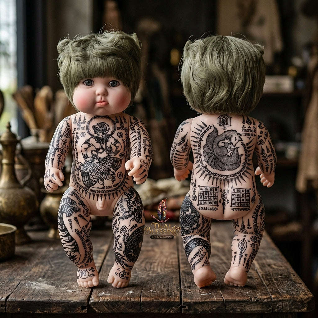 Authentic Thai Kuman Thong / Look Thep Doll - Hand-Inscribed Full-Body Sacred Yantra Inscriptions Edition for Extreme Business Wealth, Luck & Prosperity Thai Blessing Co By RURUECHA