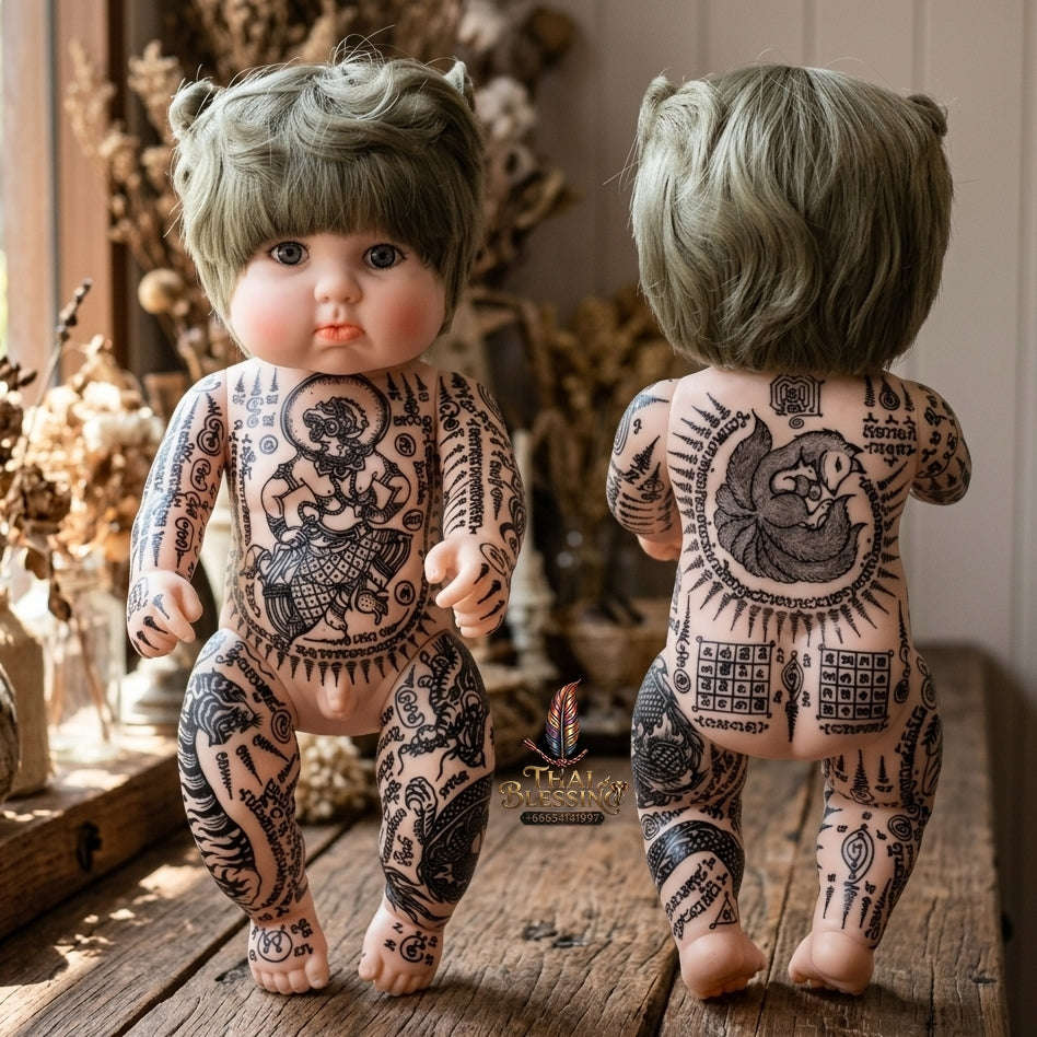 Authentic Thai Kuman Thong / Look Thep Doll - Hand-Inscribed Full-Body Sacred Yantra Inscriptions Edition for Extreme Business Wealth, Luck & Prosperity Thai Blessing Co By RURUECHA