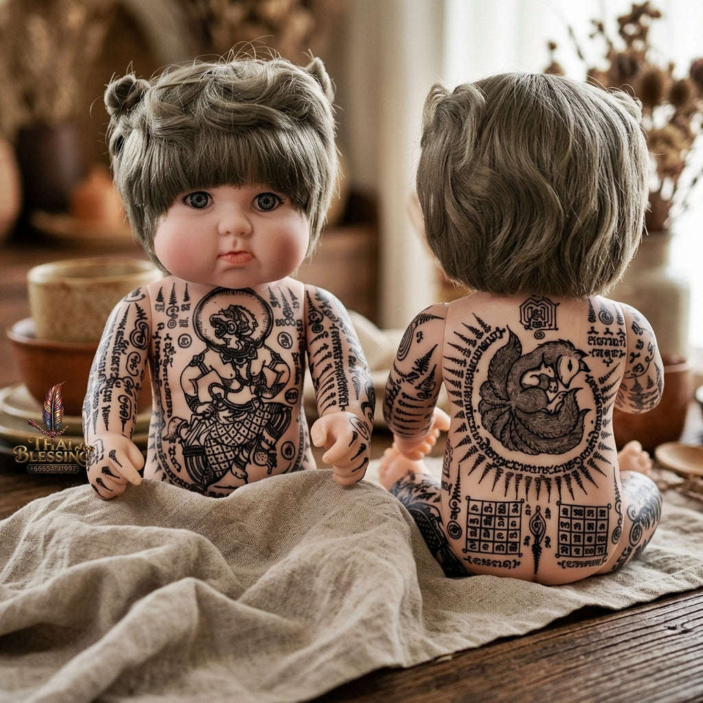 Authentic Thai Kuman Thong / Look Thep Doll - Hand-Inscribed Full-Body Sacred Yantra Inscriptions Edition for Extreme Business Wealth, Luck & Prosperity Thai Blessing Co By RURUECHA