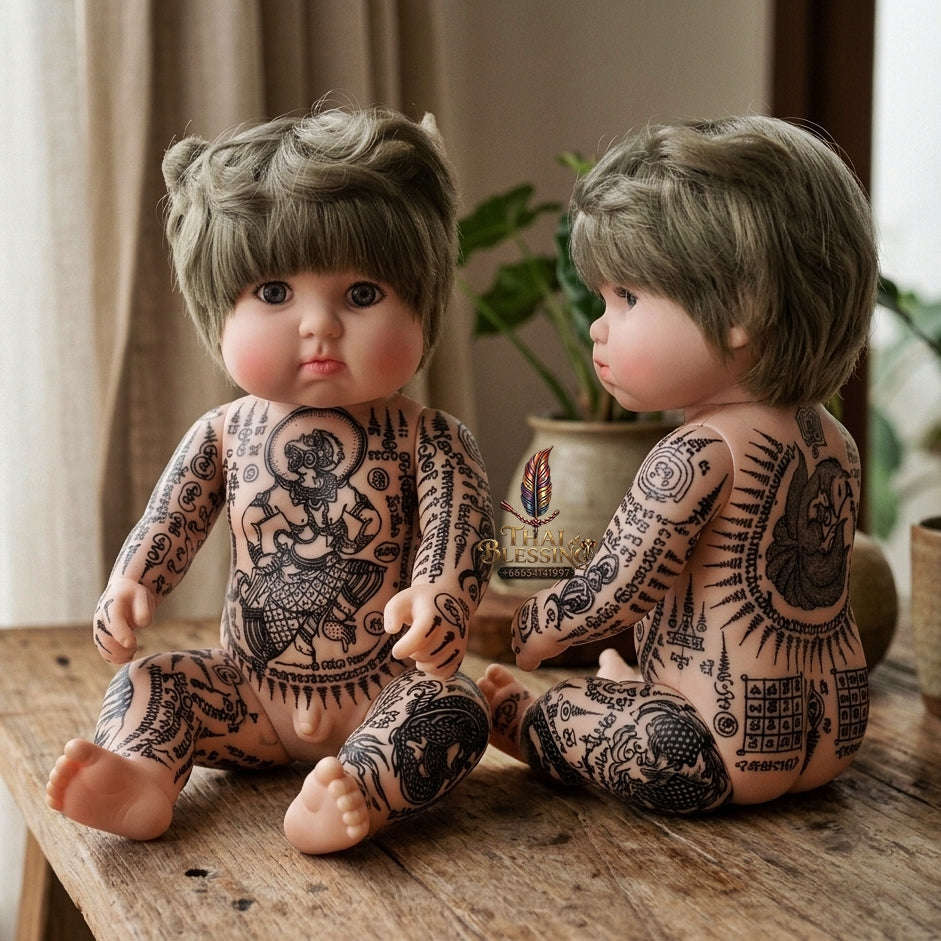 Authentic Thai Kuman Thong / Look Thep Doll - Hand-Inscribed Full-Body Sacred Yantra Inscriptions Edition for Extreme Business Wealth, Luck & Prosperity Thai Blessing Co By RURUECHA