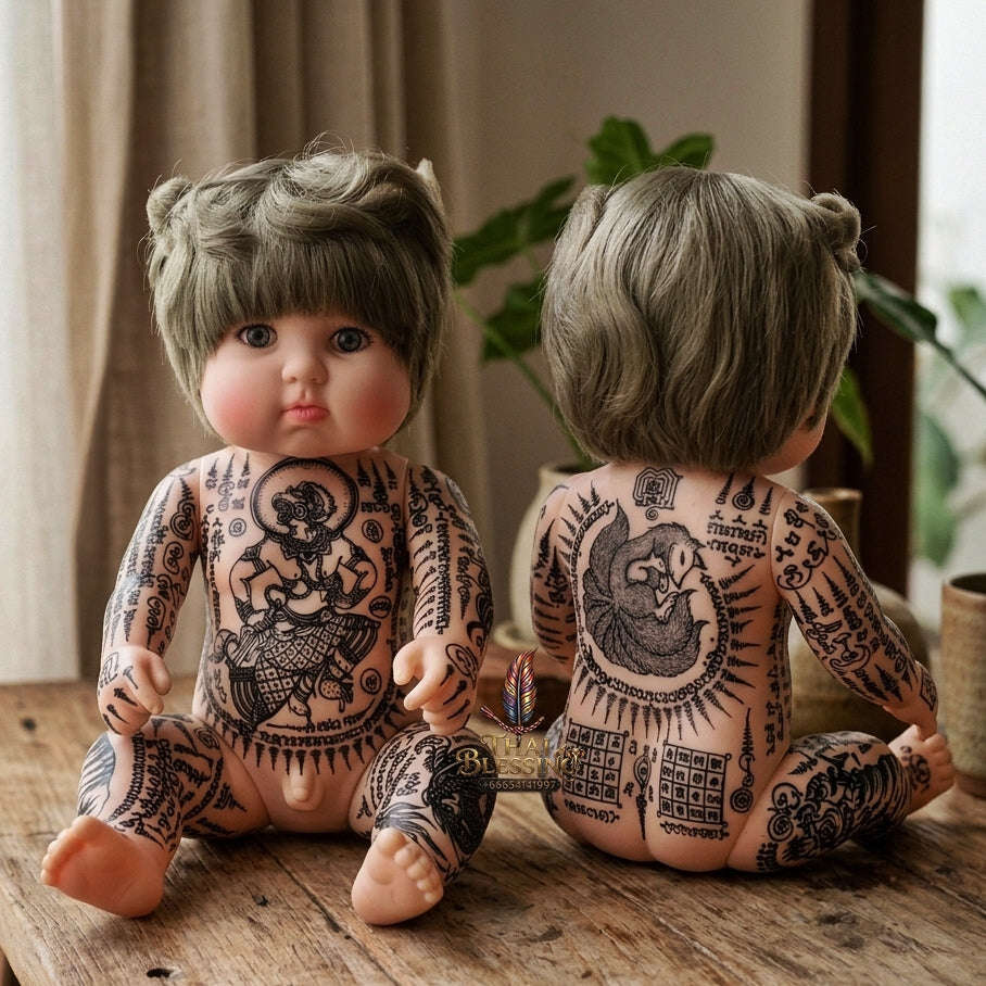 Authentic Thai Kuman Thong / Look Thep Doll - Hand-Inscribed Full-Body Sacred Yantra Inscriptions Edition for Extreme Business Wealth, Luck & Prosperity Thai Blessing Co By RURUECHA