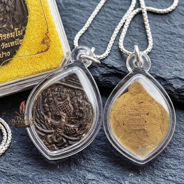 Authentic Thai Lanna Amulet "Phaya Nok Yung BE 2561" - Black Sacred Powder Peacock King Talisman with Gold Rear Yantra Thai Blessing Co By RURUECHA