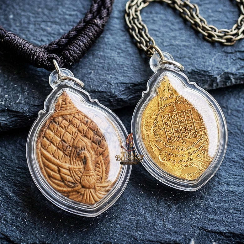 Authentic Thai Lanna Amulet "Phaya Nok Yung BE 2561" - Sacred Sacred Powder Peacock King Talisman with Gold Rear Yantra