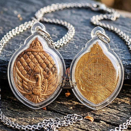 Authentic Thai Lanna Amulet "Phaya Nok Yung BE 2561" - Sacred Sacred Powder Peacock King Talisman with Gold Rear Yantra Thai Blessing Co By RURUECHA