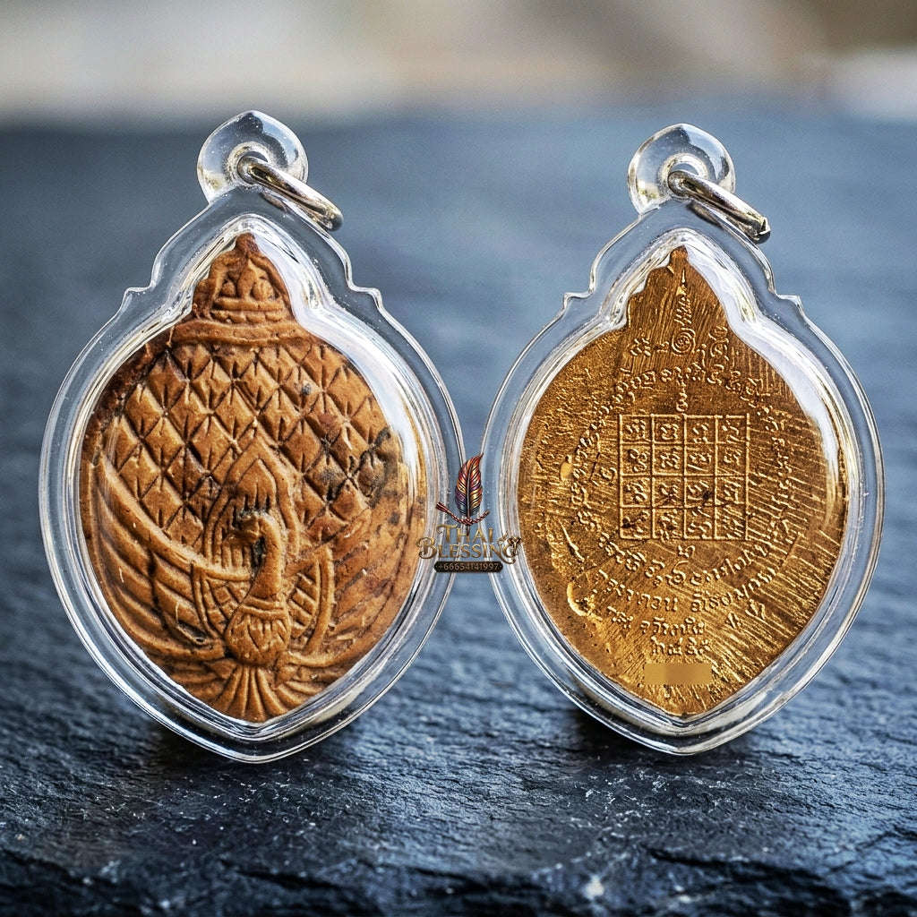 Authentic Thai Lanna Amulet "Phaya Nok Yung BE 2561" - Sacred Sacred Powder Peacock King Talisman with Gold Rear Yantra