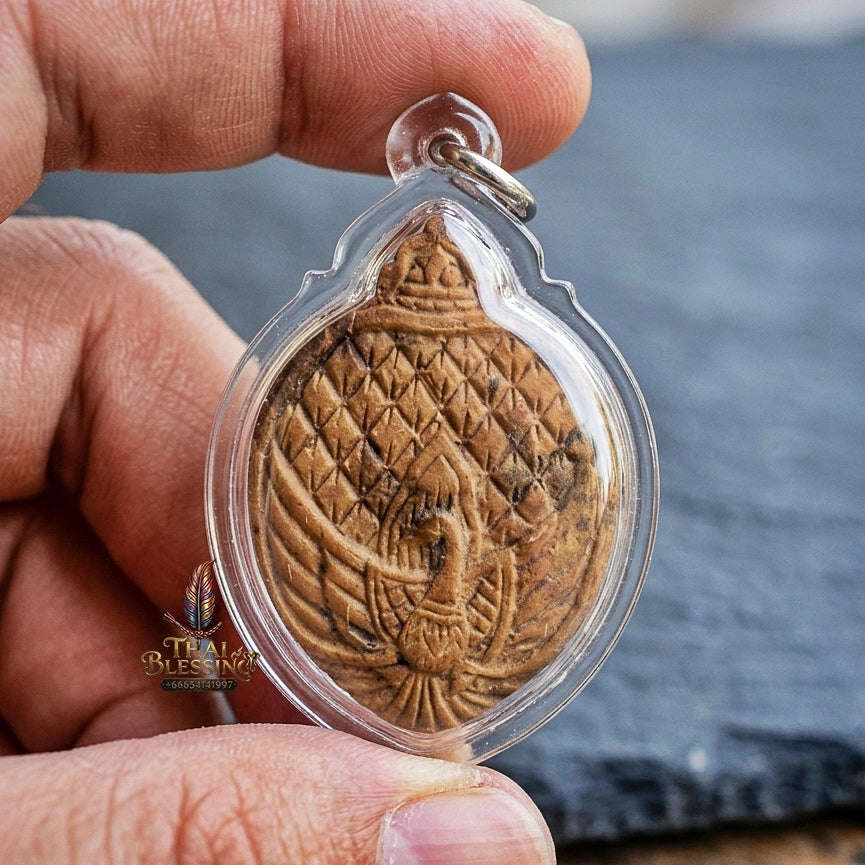 Authentic Thai Lanna Amulet "Phaya Nok Yung BE 2561" - Sacred Sacred Powder Peacock King Talisman with Gold Rear Yantra