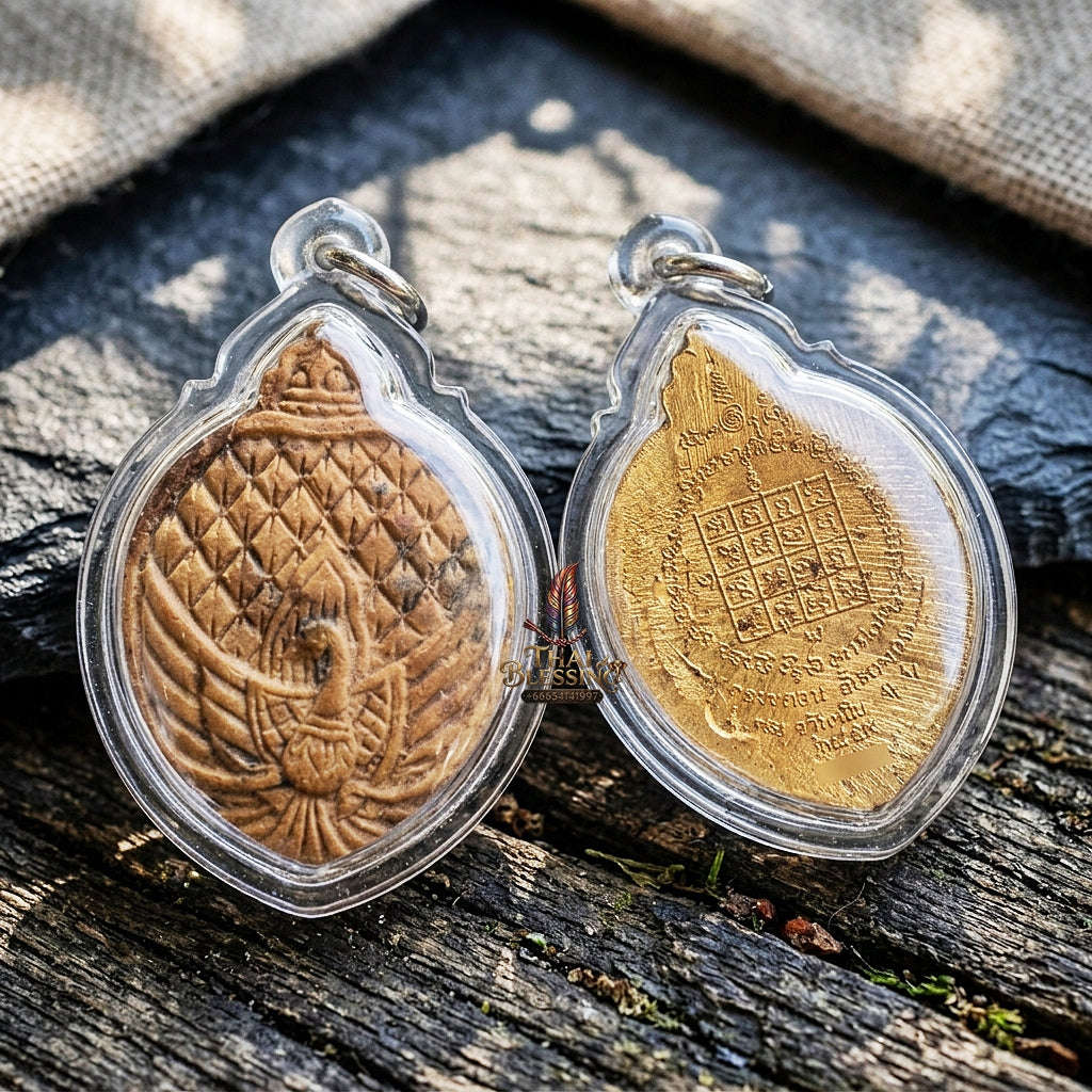 Authentic Thai Lanna Amulet "Phaya Nok Yung BE 2561" - Sacred Sacred Powder Peacock King Talisman with Gold Rear Yantra