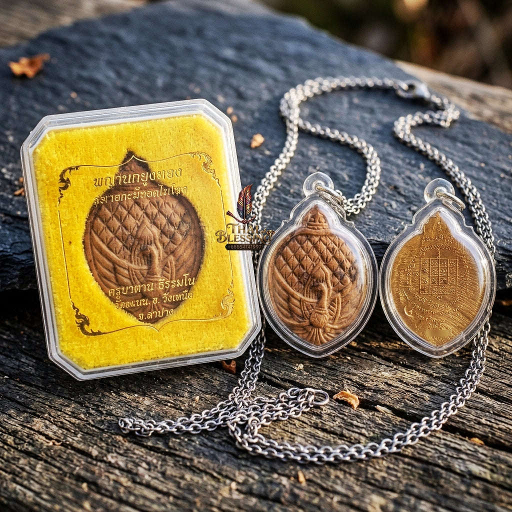 Authentic Thai Lanna Amulet "Phaya Nok Yung BE 2561" - Sacred Sacred Powder Peacock King Talisman with Gold Rear Yantra