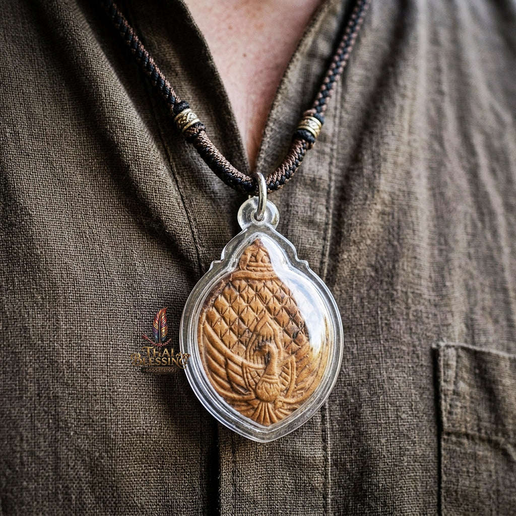 Authentic Thai Lanna Amulet "Phaya Nok Yung BE 2561" - Sacred Sacred Powder Peacock King Talisman with Gold Rear Yantra
