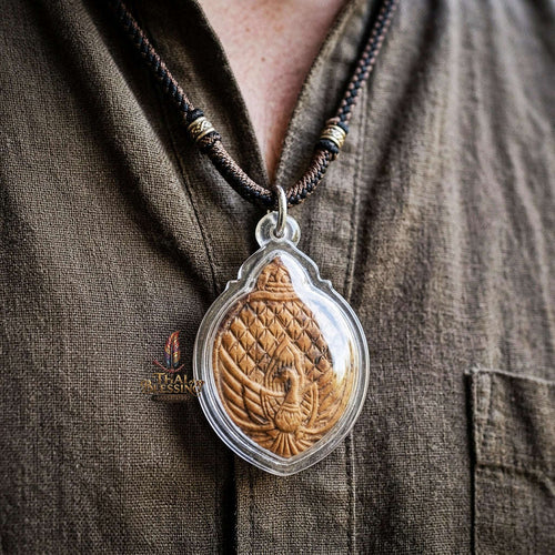 Authentic Thai Lanna Amulet "Phaya Nok Yung BE 2561" - Sacred Sacred Powder Peacock King Talisman with Gold Rear Yantra Thai Blessing Co By RURUECHA