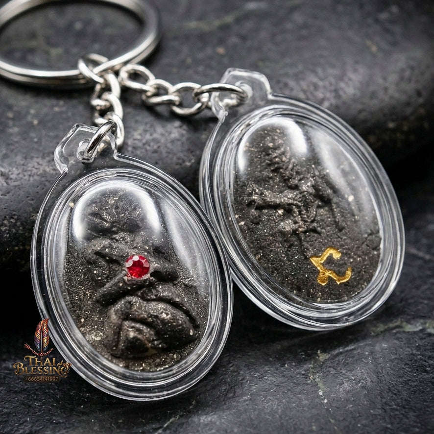 Authentic Thai Lanna Love Charm "In Khu Saneh Roi Rak BE 2559" - Black Herbal Powder & Horse-Mae-Sep-Nang Embracing Lovers