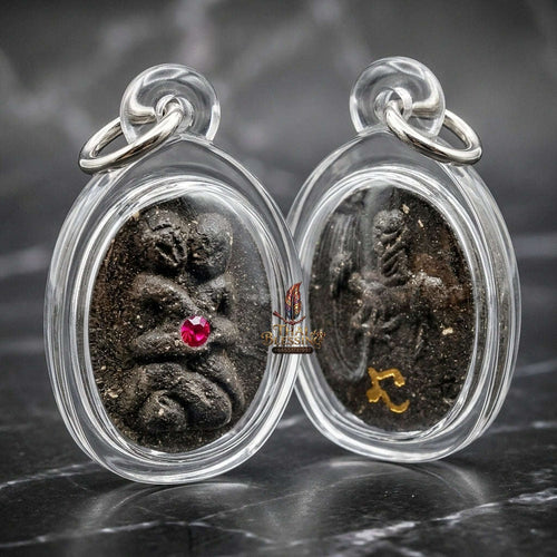 Authentic Thai Lanna Love Charm "In Khu Saneh Roi Rak BE 2559" - Black Herbal Powder & Horse-Mae-Sep-Nang Embracing Lovers Thai Blessing Co By RURUECHA