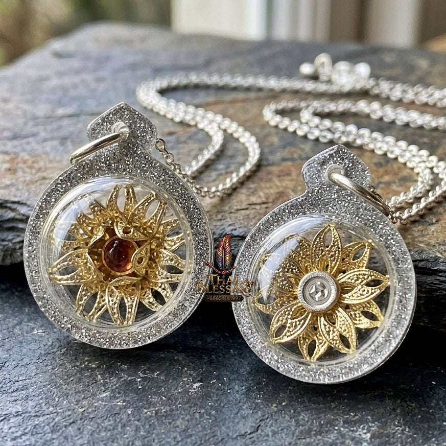 Authentic Thai Love Amulet "Dokmai Sane Silver Flower Pendant" by Archan Long Khem Mangkon (Attraction, Romance & Charm) Thai Blessing Co By RURUECHA
