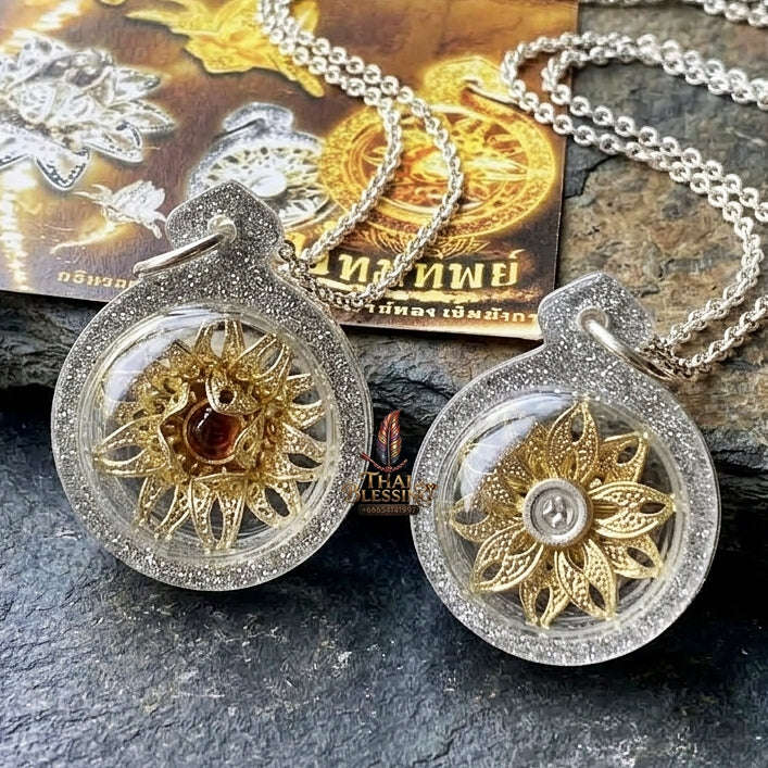 Authentic Thai Love Amulet "Dokmai Sane Silver Flower Pendant" by Archan Long Khem Mangkon (Attraction, Romance & Charm) Thai Blessing Co By RURUECHA