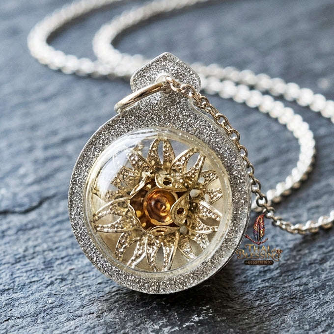 Authentic Thai Love Amulet "Dokmai Sane Silver Flower Pendant" by Archan Long Khem Mangkon (Attraction, Romance & Charm) Thai Blessing Co By RURUECHA